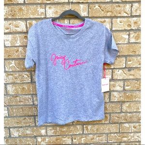 NWT Juicy Couture Sport Light Grey Heather Short Sleeve w/ Pink Script Lettering